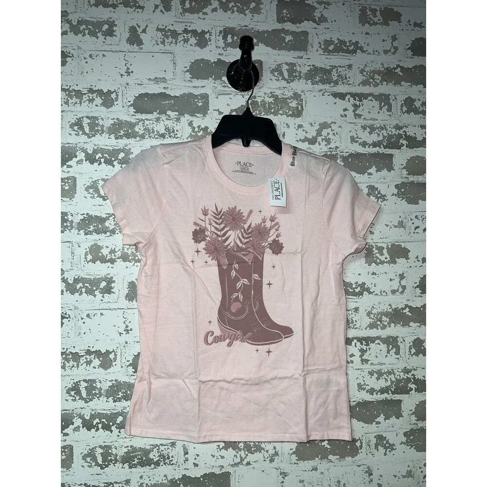 NWT! The Children's Place Cowboy Boots Flowers Graphic Print Pink Size XL